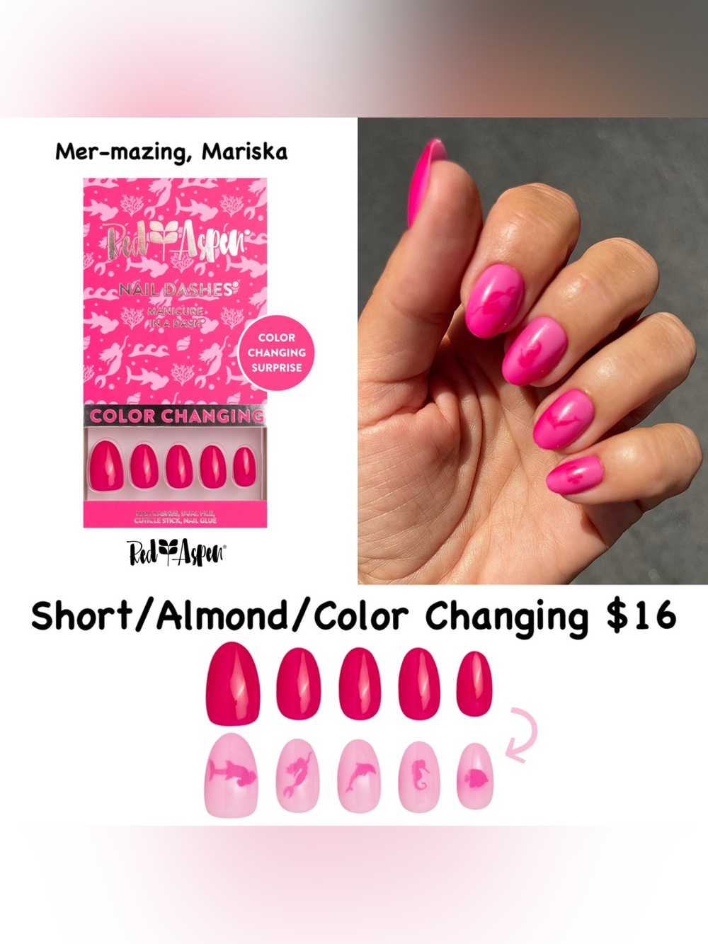 Red Aspen Color-Changing Pink Almond Press-On Nails